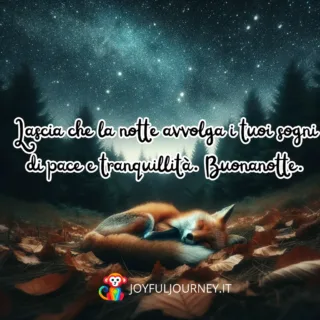 Una volpe dorme sotto un cielo stellato, Immagini buonanotte gratis per WhatsApp - Illustrazione con augurio di buonanotte - JoyfulJourney.it01