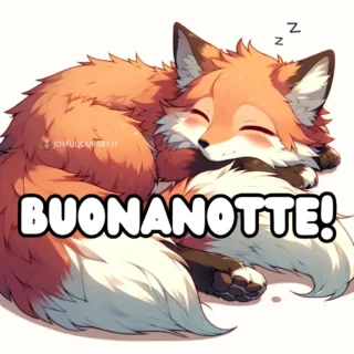 immagine della buonanotte con una volpe che dorme e la scritta "Buonanotte!", di JoyfulJourney.it