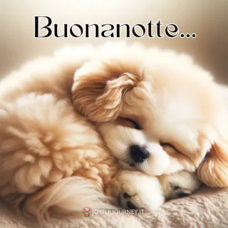 Immagini della buonanotte con animali che dormono - Un cucciolo di cane che dorme e la scritta: "Buonanotte", per augurare una buona notte su WhatsApp.
