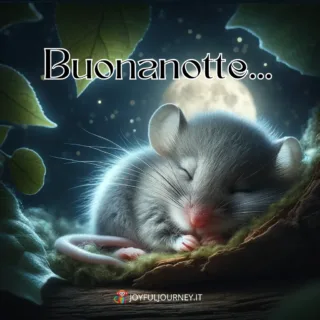 Immagini della buonanotte con animali che dormono - Un topolino che dorme e la scritta: "Buonanotte", per augurare una buona notte su WhatsApp.