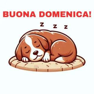 L'illustrazione di un cane che dorme beato e la scritta: "Buona domenica!". Ideale per augurare buona giornata domenicale ai propri cari su WhatsApp. By JoyfulJourney.it