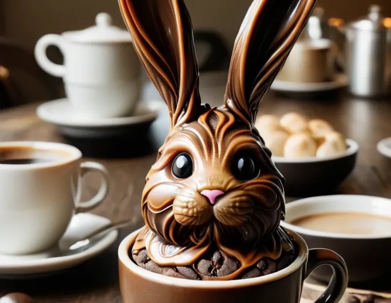 Auguri di buona pasqua con un coniglio al cioccolato