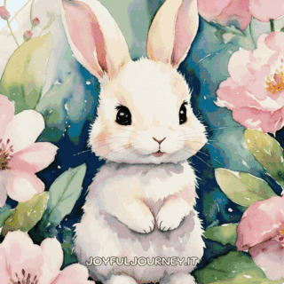 Siamo dolci coniglietti e ti diamo il buongiornetti! Buongiorno! (GIF animata di Joyful Journey con simpatici coniglie per augurare una buona giornata gratis per WhatsApp)